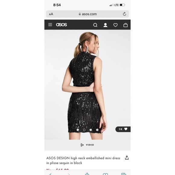 ASOS Design Women's Black Sequin Embellished High Neck Dress Size 2 NWT - Picture 4 of 5